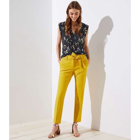 LOFT Pants - LOFT Slim Tie Waist Pants Solar Mustard Yellow Belted Ankle Trouser Women's 4P